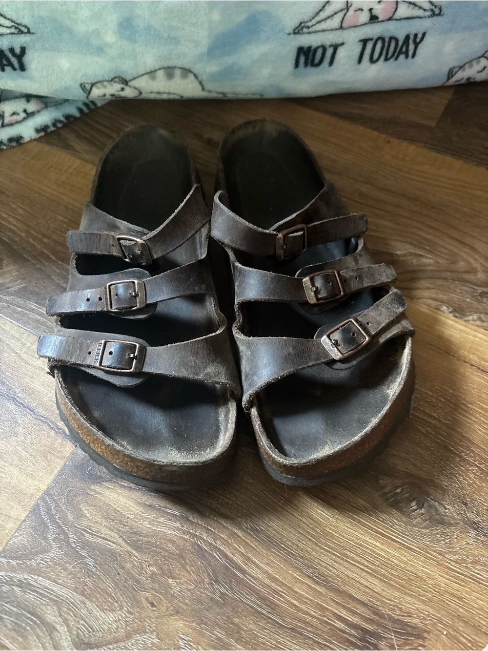 Birkenstock Brown Triple-Strap Leather Sandals